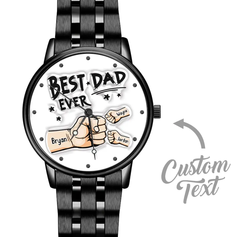 Custom Engraved Watch Men's Black Alloy Watch Holding Hands Bracelet Father's Day Gift for Dad 1