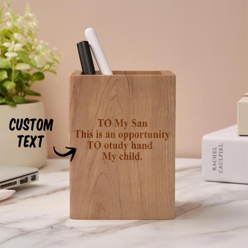 Custom Engraved Wooden Pen Cases Wood Creative Pen Holder For Desk Office Gift