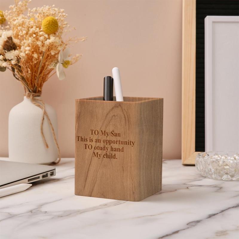 Custom Engraved Wooden Pen Cases Wood Creative Pen Holder For Desk Office Gift 1