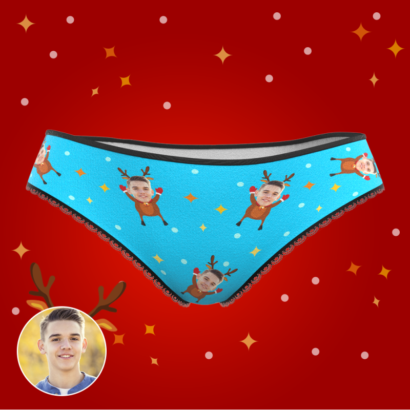 Custom Face Christmas Underwear, Funny Christmas elk Face Underwear, Best Christmas Gift For Girfriend 3