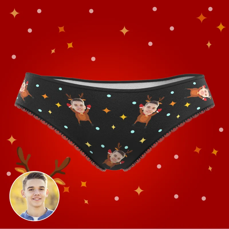 Custom Face Christmas Underwear, Funny Christmas elk Face Underwear, Best Christmas Gift For Girfriend