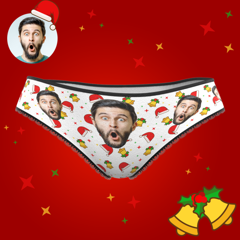 Custom Face Christmas Underwear, Funny Christmas Hat And Bells Underwear, Best Christmas Gift For Girfriend