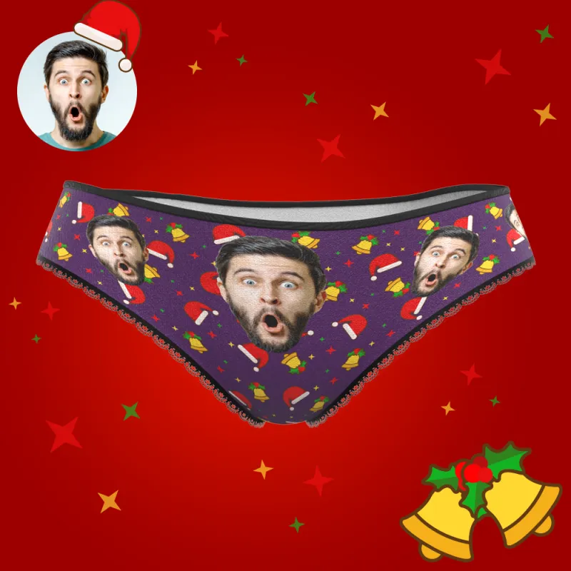 Custom Face Christmas Underwear, Funny Christmas Hat And Bells Underwear, Best Christmas Gift For Girfriend 4