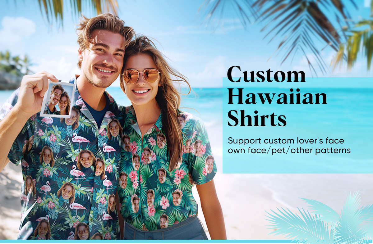 Custom Face Family Matching Hawaiian Outfit Christmas Pool Party Parent-child Wears - Santa Face Mash 0