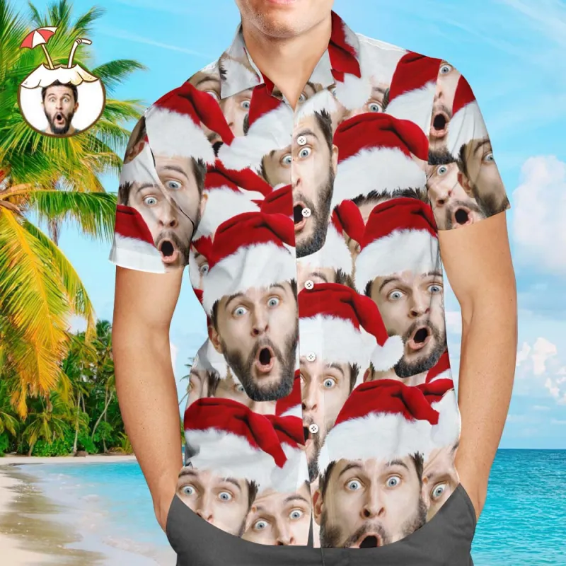 Custom Face Family Matching Hawaiian Outfit Christmas Pool Party Parent-child Wears - Santa Face Mash 1