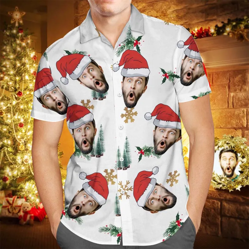 Custom Face Family Matching Hawaiian Outfit Christmas Pool Party Parent-child Wears - Santa Hat 1