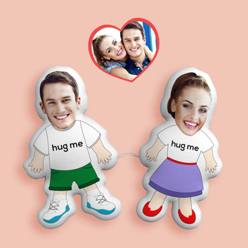 Custom Face Photo Pillow Couple Toy Plush Doll Link with a Line 1