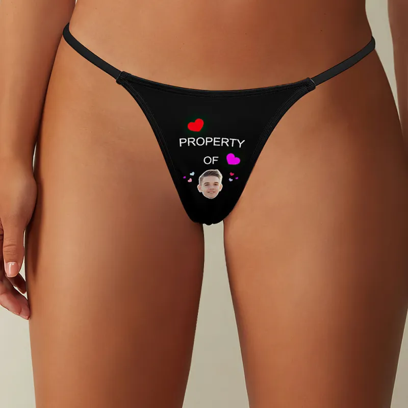 Custom Face Property of Hearts Women's Tanga Thong Valentine's Day Gift 1