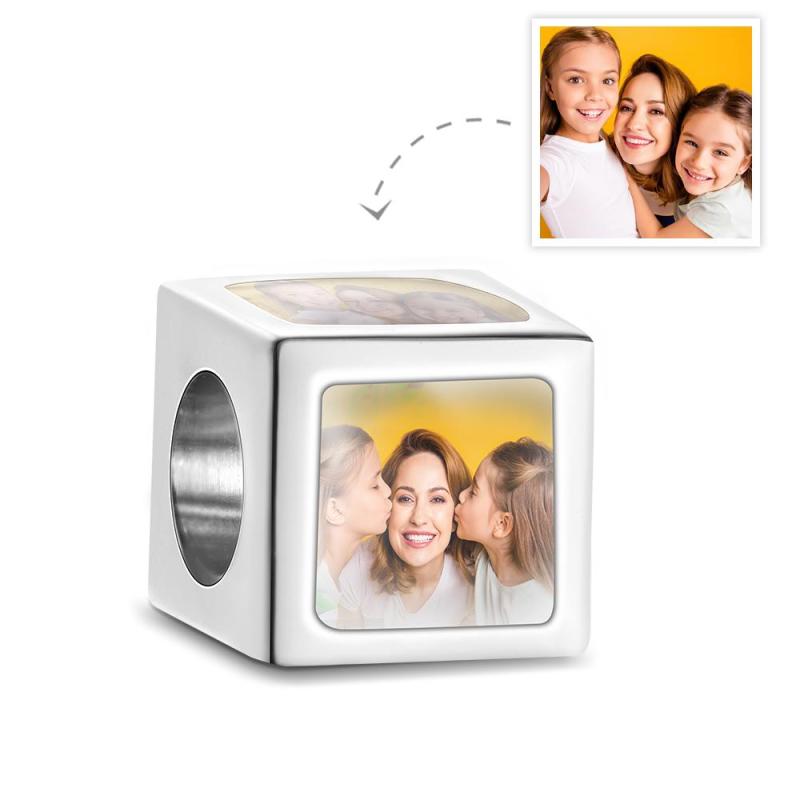 Custom Four-Sided Photo Charm Square Copper Charm Creative Gift For Mom