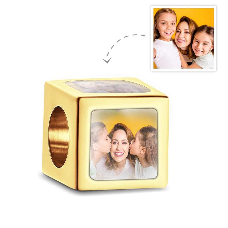 Custom Four-Sided Photo Charm Square Copper Charm Creative Gift For Mom 1