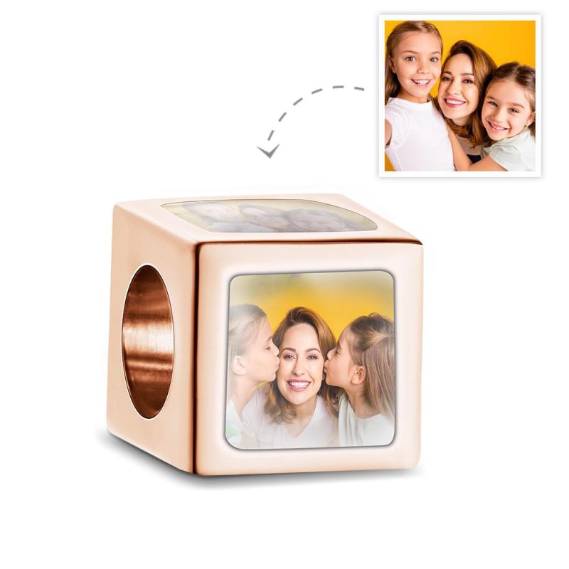 Custom Four-Sided Photo Charm Square Copper Charm Creative Gift For Mom 2