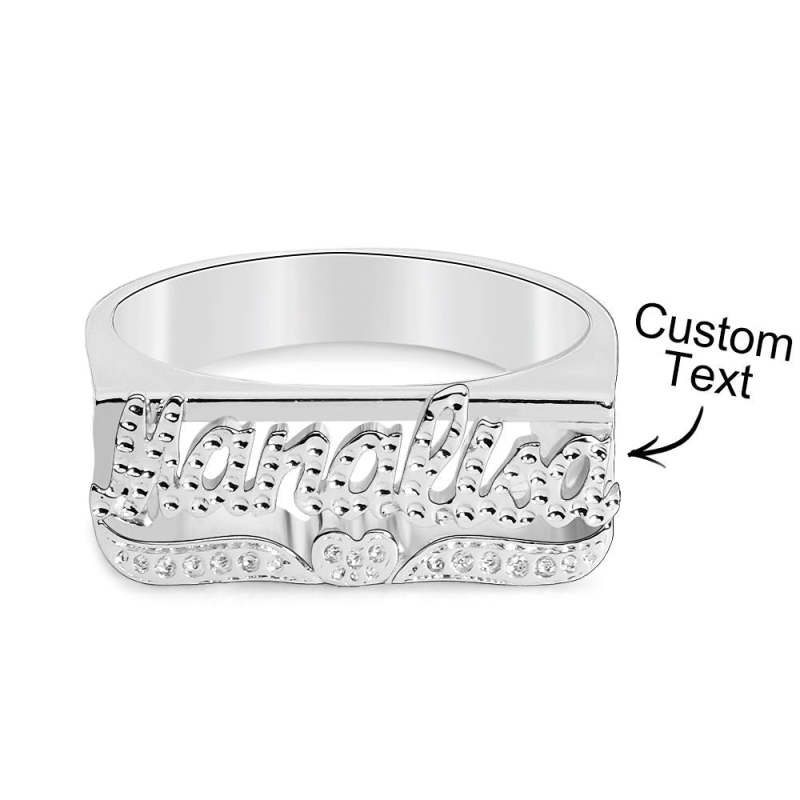 Custom Hip Hop Name Ring With Heart Decor Jewelry Gift for Men Women