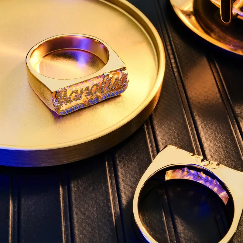 Custom Hip Hop Name Ring With Heart Decor Jewelry Gift for Men Women 1