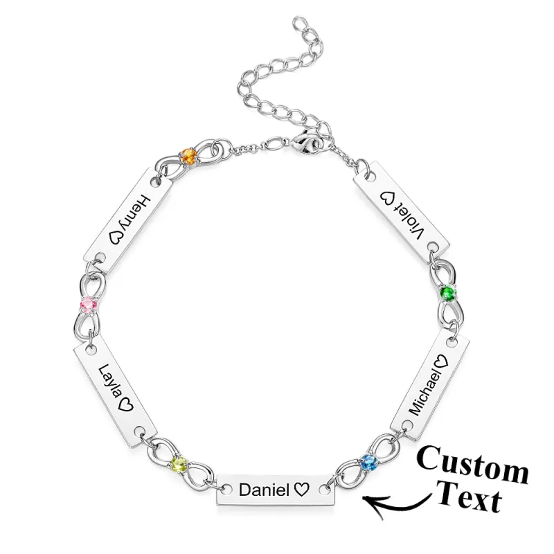 Custom Infinity Symbol Name Bracelet Personalized Stainless Steel Birthstone Bracelet for Family 6