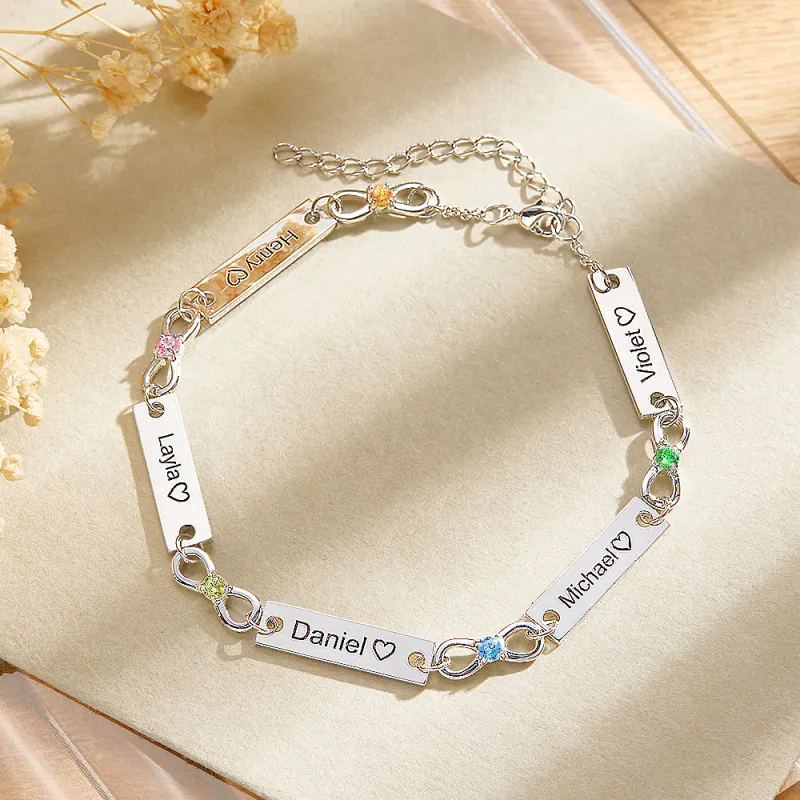 Custom Infinity Symbol Name Bracelet Personalized Stainless Steel Birthstone Bracelet for Family