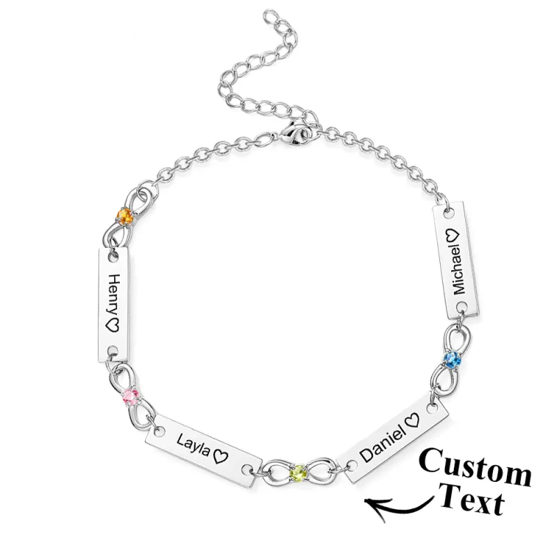 Custom Infinity Symbol Name Bracelet Personalized Stainless Steel Birthstone Bracelet for Family 5