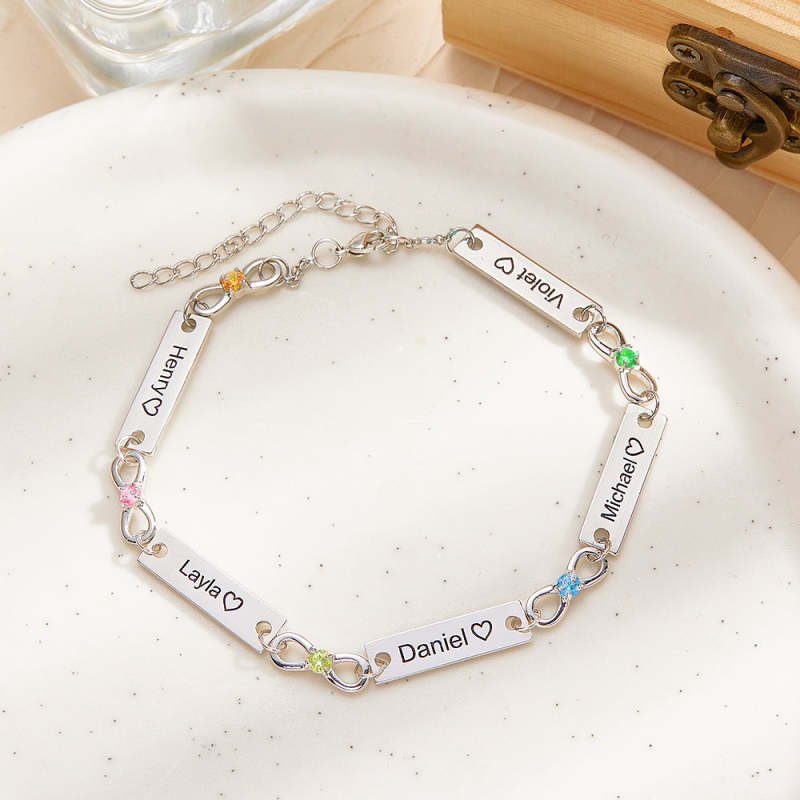 Custom Infinity Symbol Name Bracelet Personalized Stainless Steel Birthstone Bracelet for Family 1