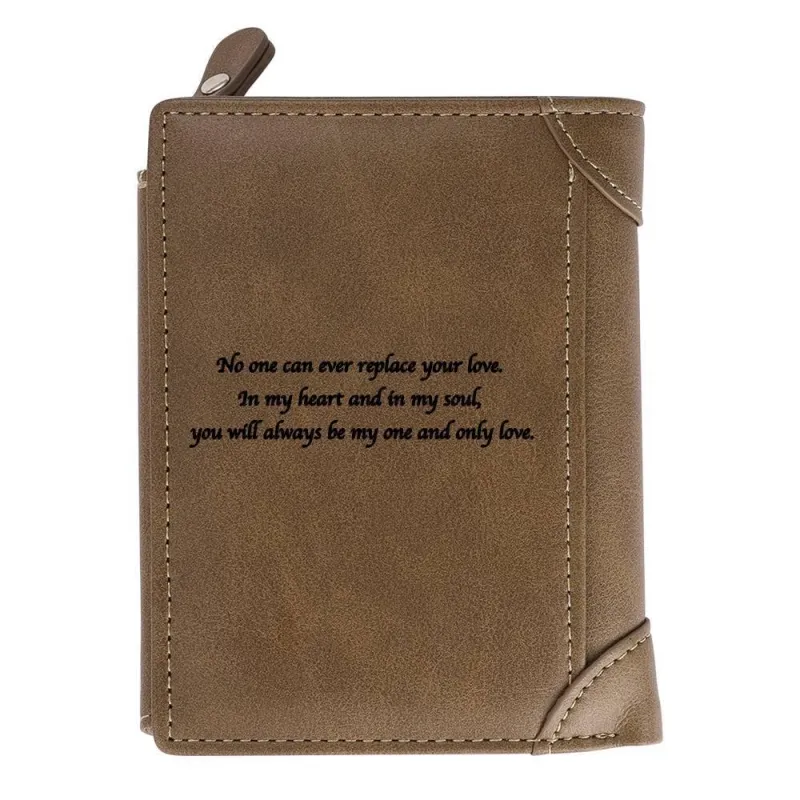 Custom Inscription Photo Engraved Wallet Leather Light Khaki 1