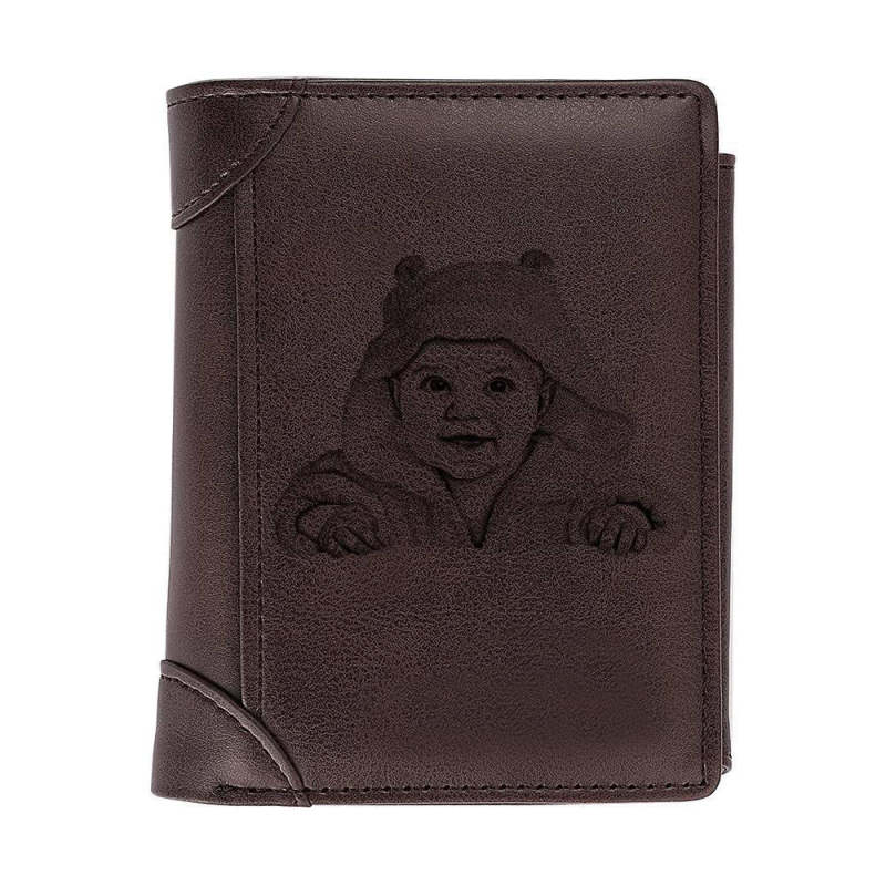 Custom Inscription Photo Engraved Wallet Leather Light Khaki 4