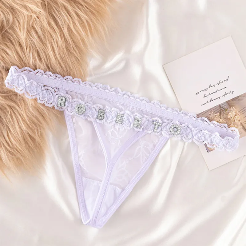 Custom Lace Thongs with Jewelry Crystal Letter Name Gift for Her 3