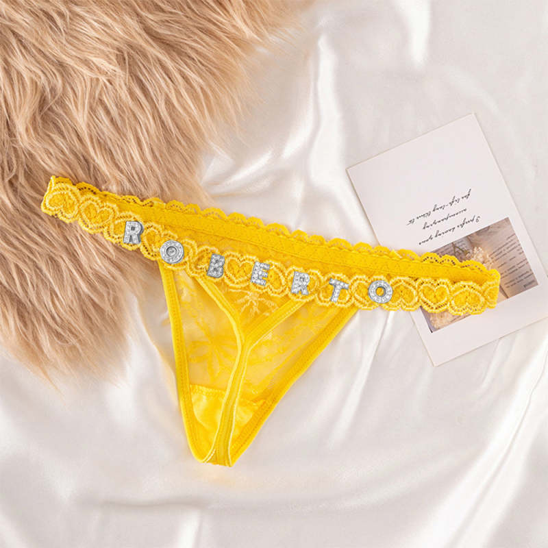 Custom Lace Thongs with Jewelry Crystal Letter Name Gift for Her 4