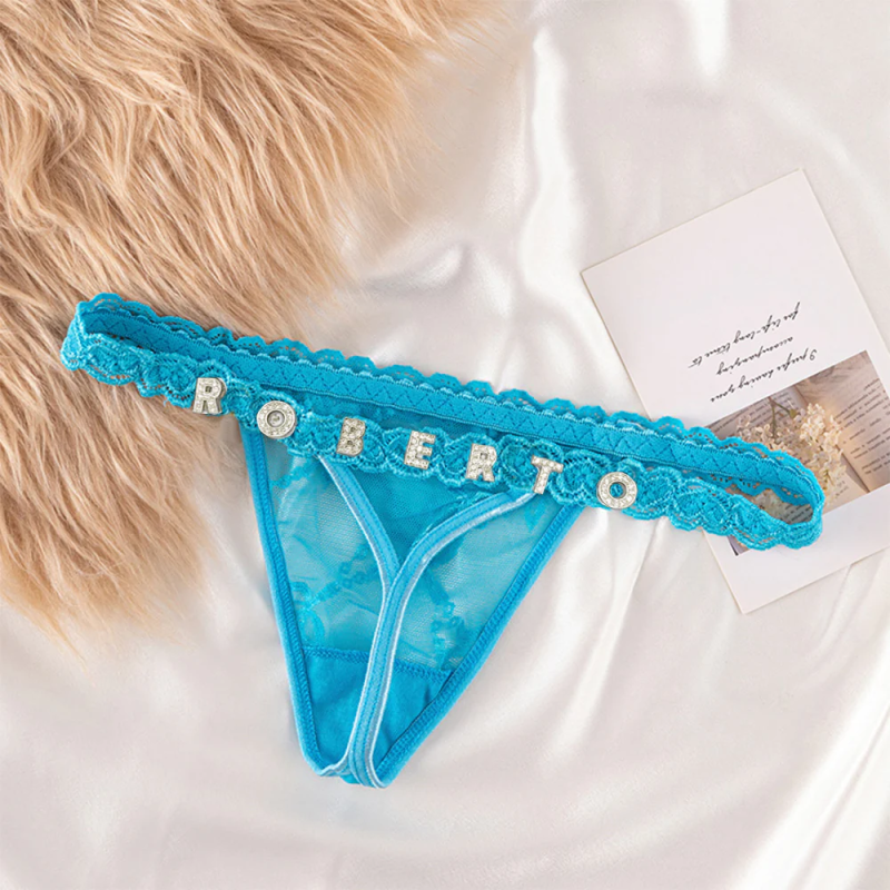 Custom Lace Thongs with Jewelry Crystal Letter Name Gift for Her 6