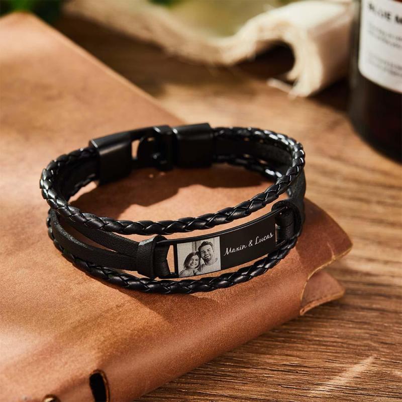 Custom Men's Bracelets Photo Leather Engraved Bracelet Best Gifts for Him 1