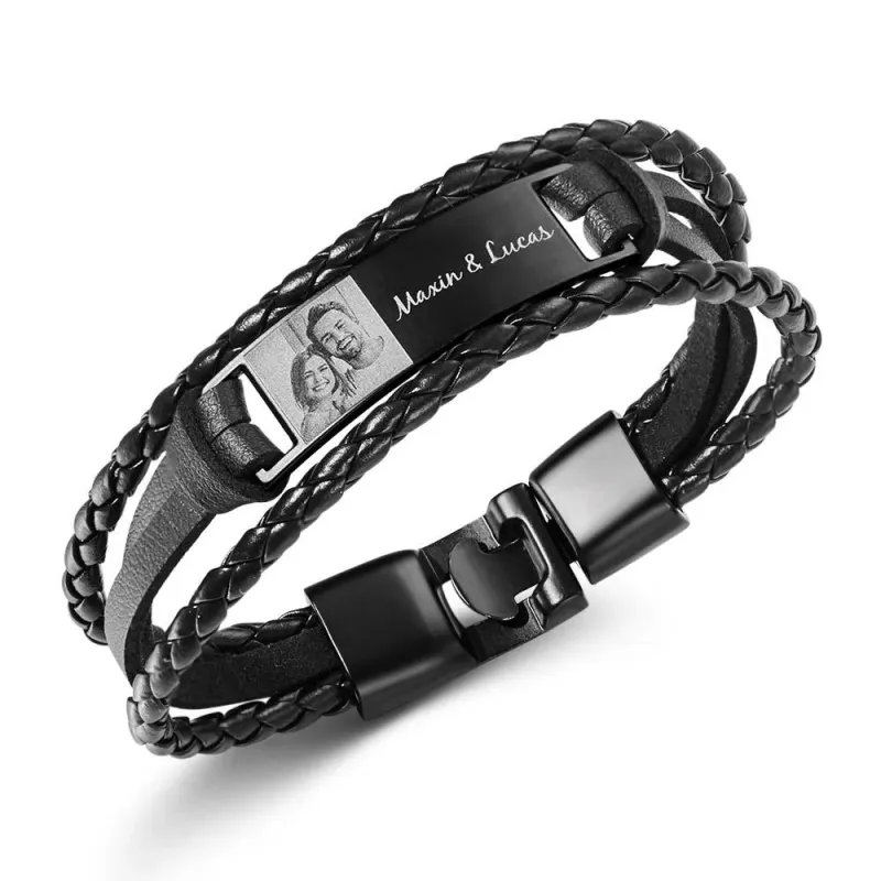 Custom Men's Bracelets Photo Leather Engraved Bracelet Best Gifts for Him 3