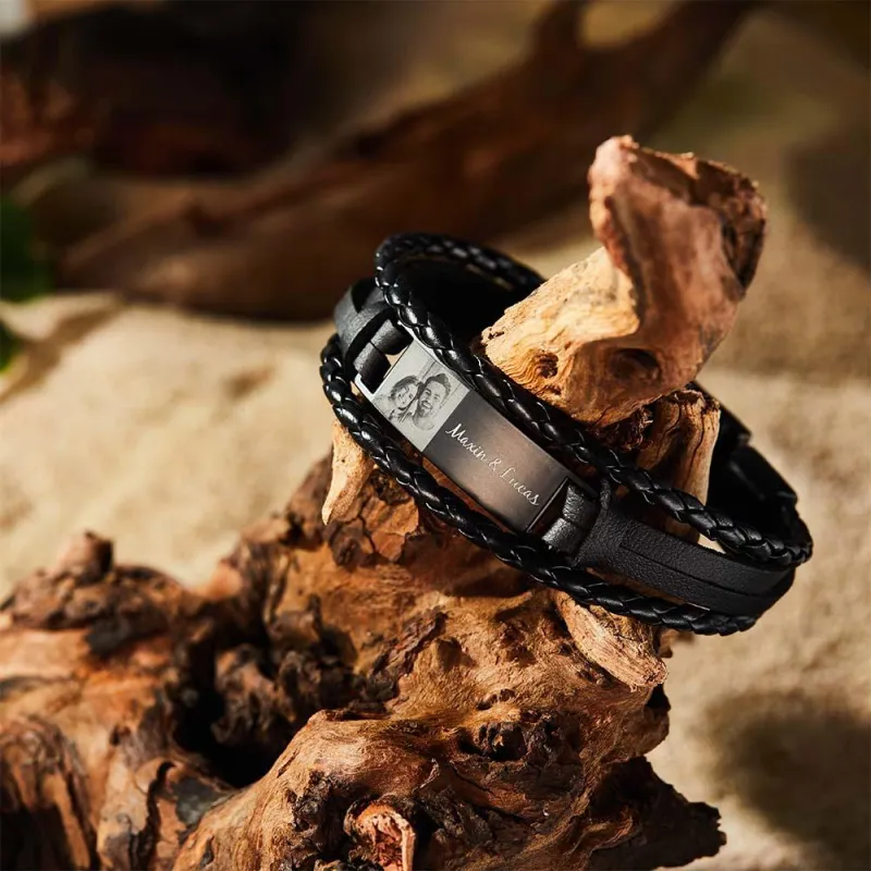 Custom Men's Bracelets Photo Leather Engraved Bracelet Best Gifts for Him 4