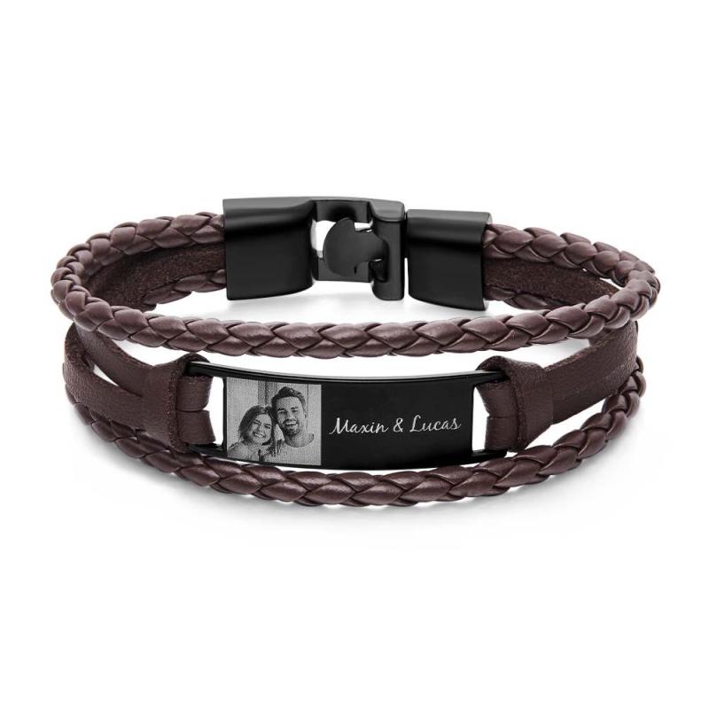 Custom Men's Bracelets Photo Leather Engraved Bracelet Best Gifts for Him 5