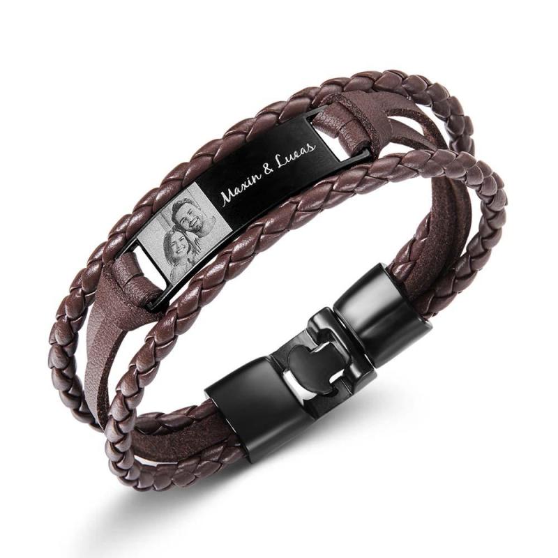 Custom Men's Bracelets Photo Leather Engraved Bracelet Best Gifts for Him 6