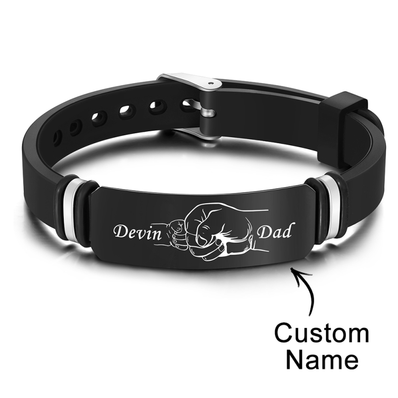 Custom Men's Engraved Black Bracelet Holding Hands Bracelet Father's Day Perfect Gift For Dad