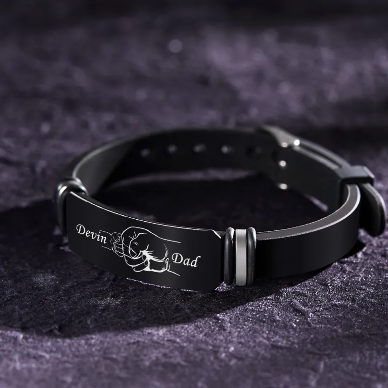 Custom Men's Engraved Black Bracelet Holding Hands Bracelet Father's Day Perfect Gift For Dad 3