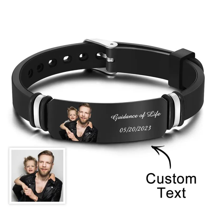 Custom Men's Photo Engraved Black Bracelet For Him Personalized Bracelet For Men Perfect Gift For Father's Day 1