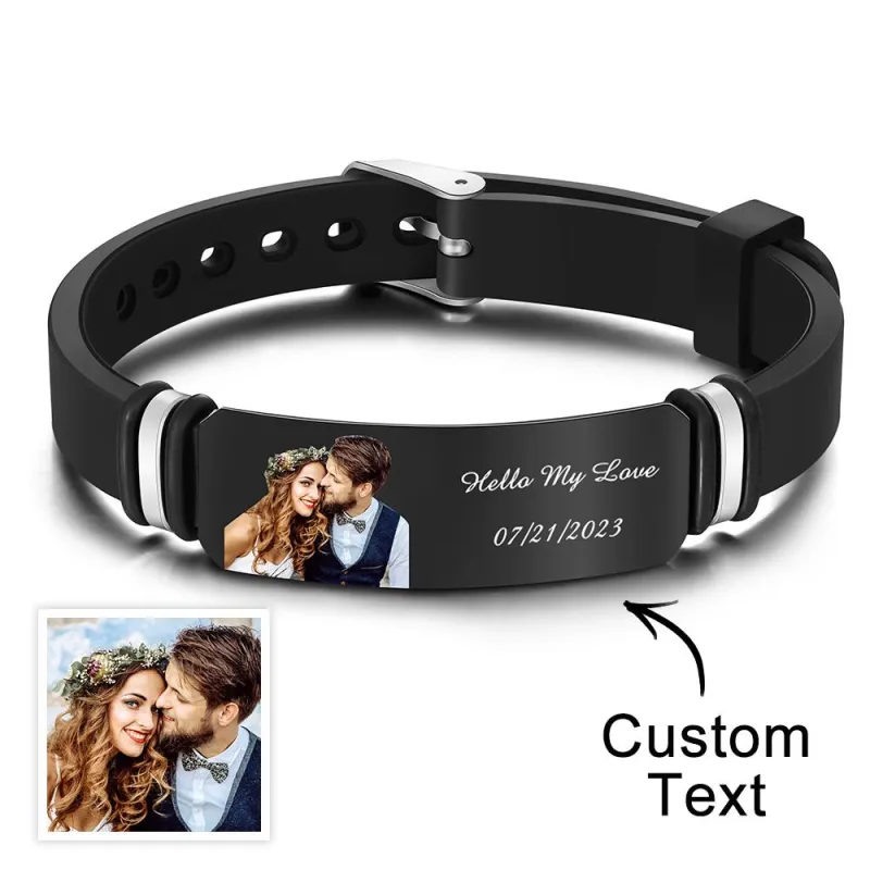 Custom Men's Photo Engraved Bracelet Wedding Gift For Anniversary Or Newly Married Couple Personalized Bracelet 1