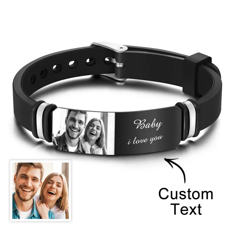 Custom Men's Photo Engraved Bracelet Wedding Gift For Anniversary Or Newly Married Couple Personalized Bracelet 4