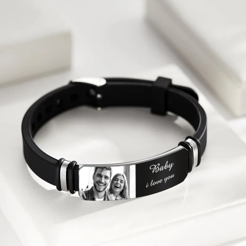 Custom Men's Photo Engraved Bracelet Wedding Gift For Anniversary Or Newly Married Couple Personalized Bracelet 5