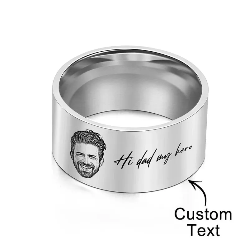 Custom Men's Ring Personalized Photo Ring With Engraved Words Perfect Gift For Daddy On Father's Day