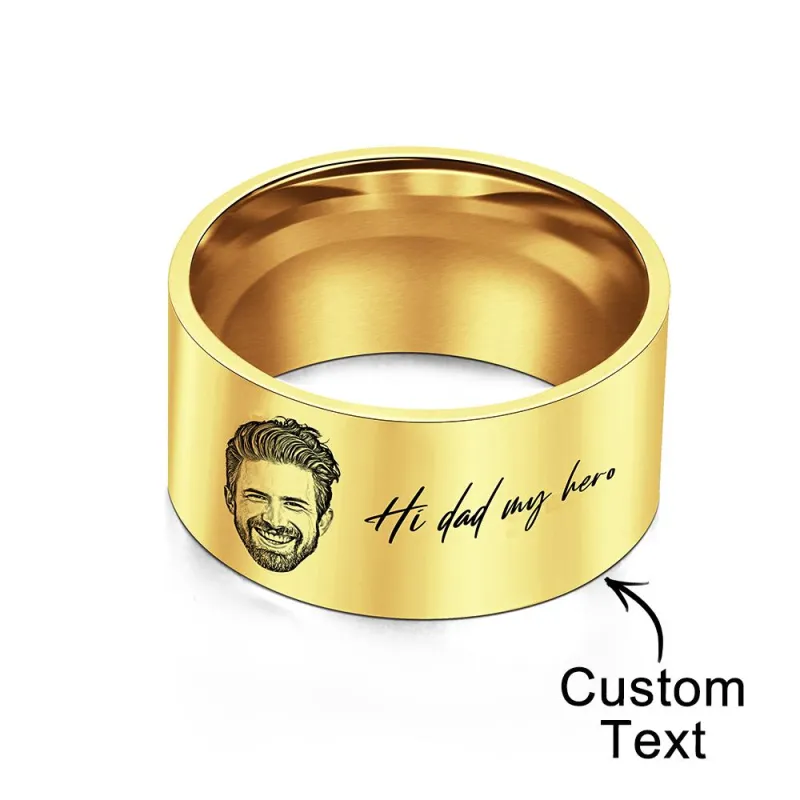 Custom Men's Ring Personalized Photo Ring With Engraved Words Perfect Gift For Daddy On Father's Day 2