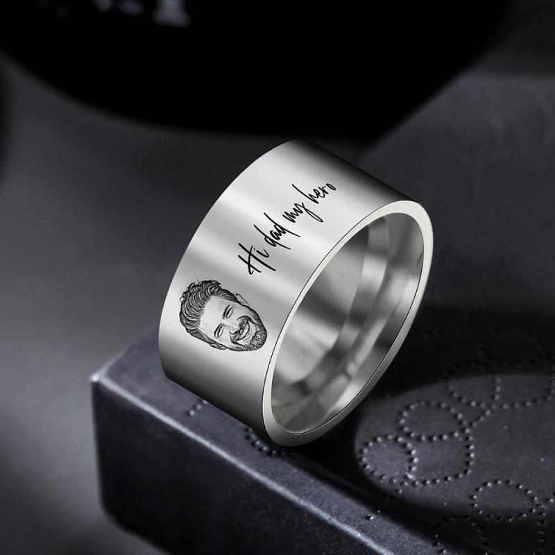 Custom Men's Ring Personalized Photo Ring With Engraved Words Perfect Gift For Daddy On Father's Day 4