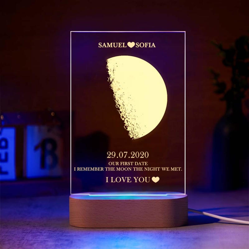 Custom Moon Phase Lamp with Personalized Names Text Seven Color Light 2