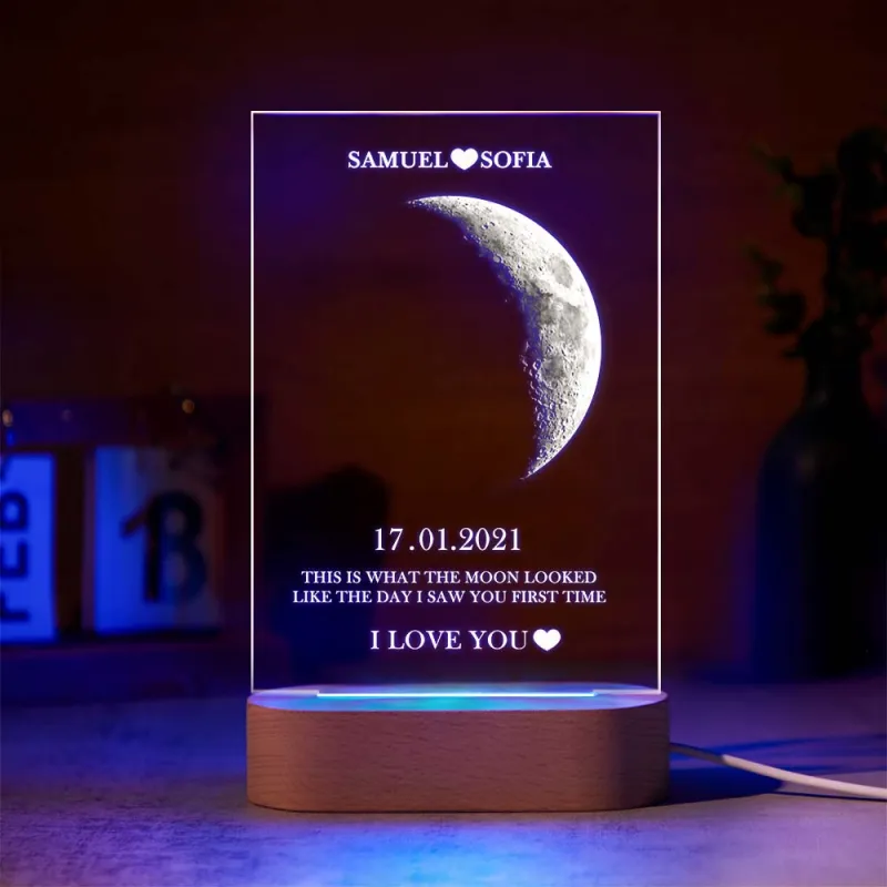 Custom Moon Phase Lamp with Personalized Names Text Seven Color Light 3