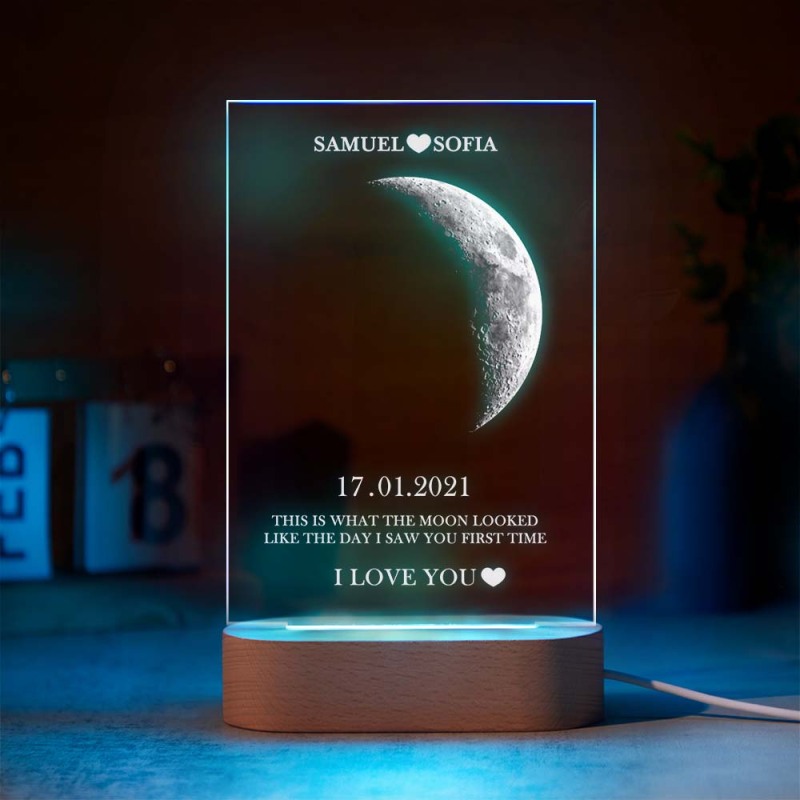 Custom Moon Phase Lamp with Personalized Names Text Seven Color Light 4