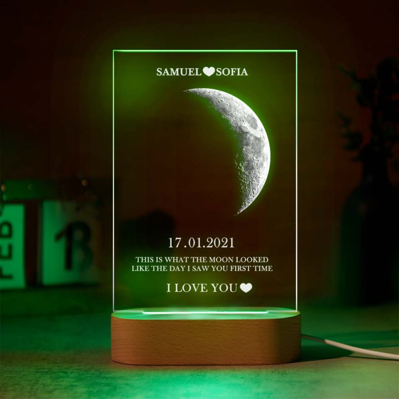 Custom Moon Phase Lamp with Personalized Names Text Seven Color Light 5