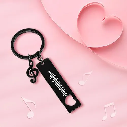 Custom Music Code Scannable Music Keychain with Note Black