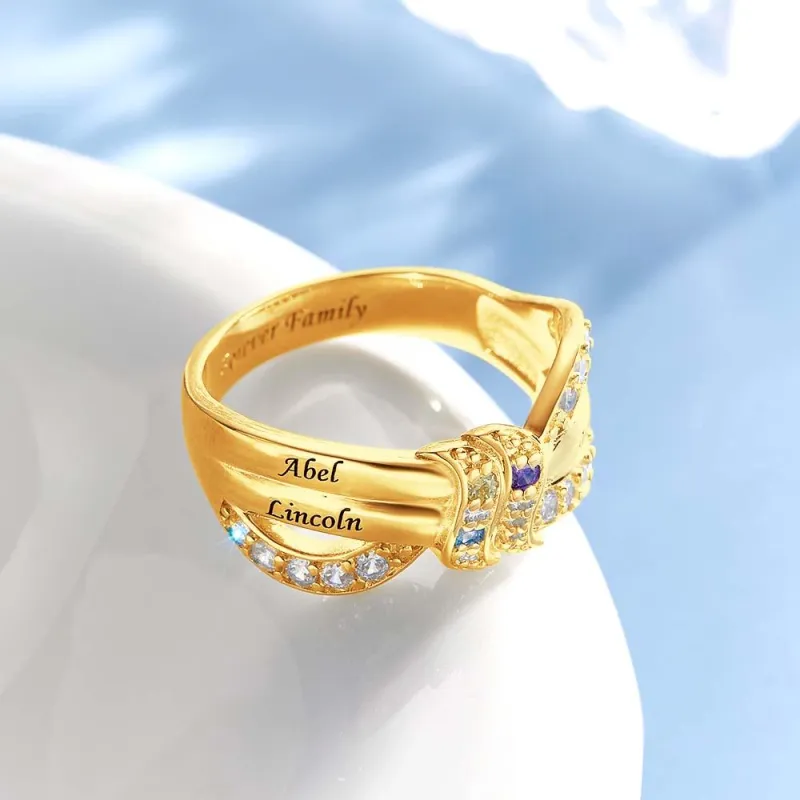 Custom Name and Text Birthstone Ring 18k Gold Plated Personalized Family Ring Gift For Her 2