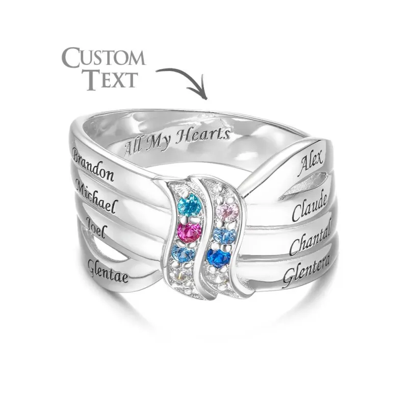 Custom Name and Text Birthstone Ring Personalized Family Ring Gift For Her 4