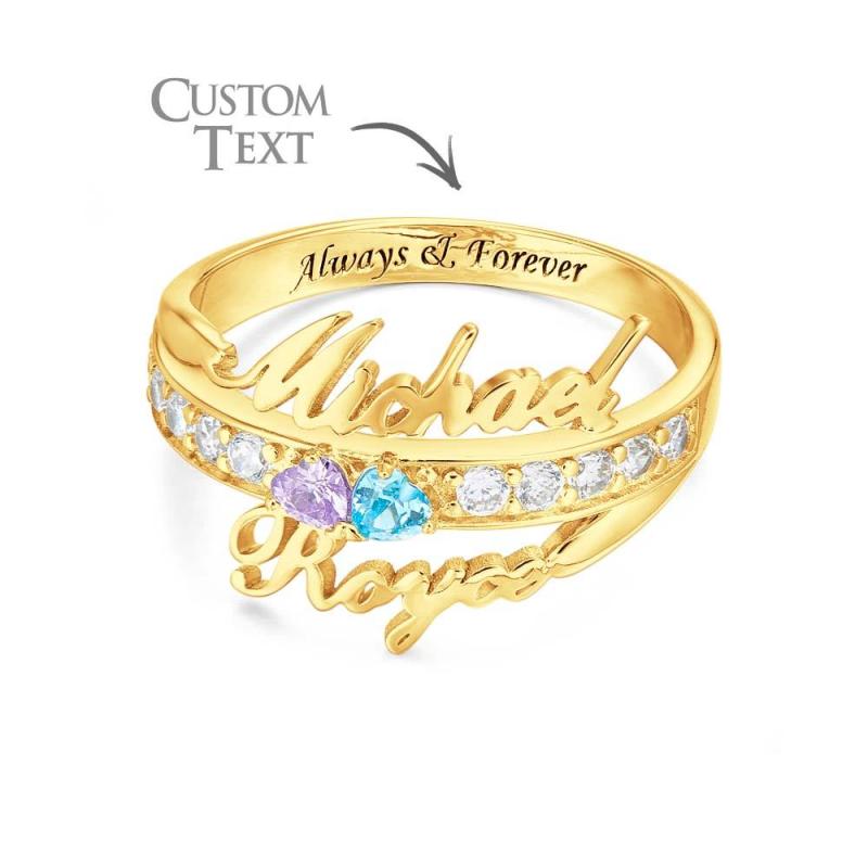 Custom Name and Text Double Heart Birthstone Promise Ring Anniversary Gift 4