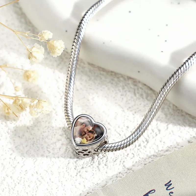 Custom Name Birthstone Heart Photo Charm Love Wings Heart Gift 2