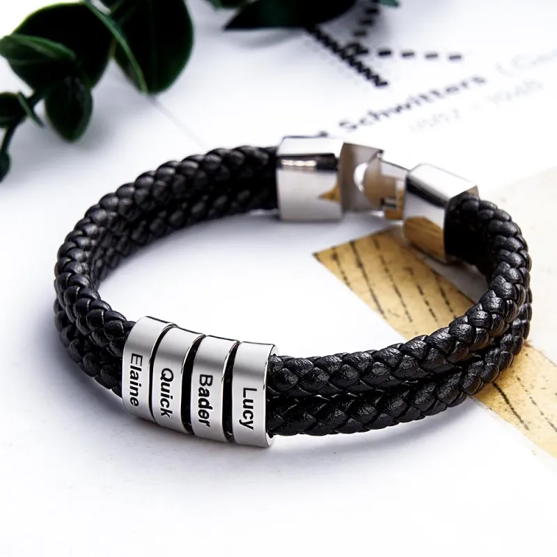 Custom Name Bracelet Leather Personalized Gifts for Father‘s Day 3